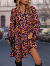 Allover Print Lantern Sleeve Smock Dress